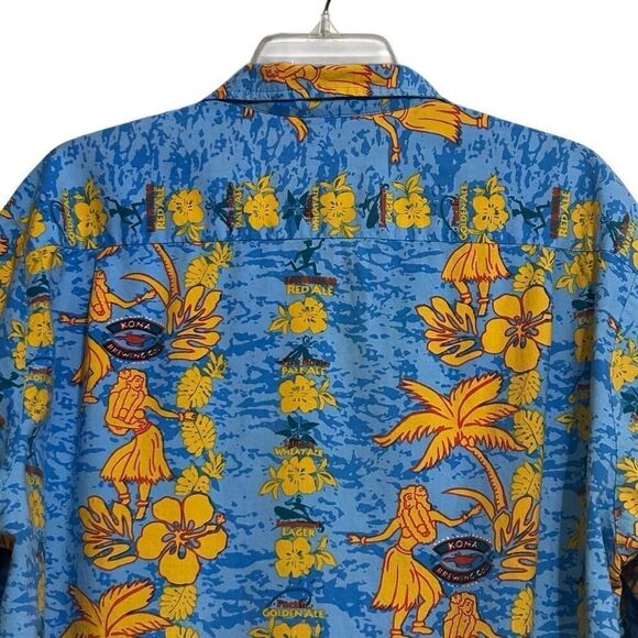 Vtg 90s UTY Apparel Hawaiian Shirt Mens XL Blue Yellow Button Front Short Sleeve - Picture 11 of 14